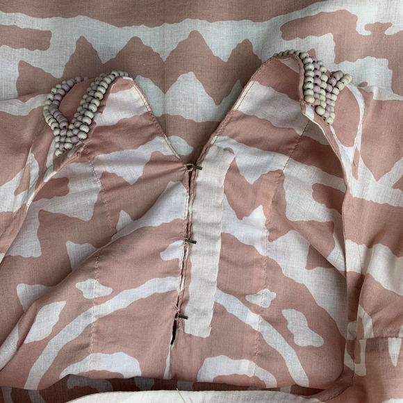 Soft Surroundings Pink White Tribal Top Tunic Cover Up Beaded Hook Closure Large - Picture 8 of 8